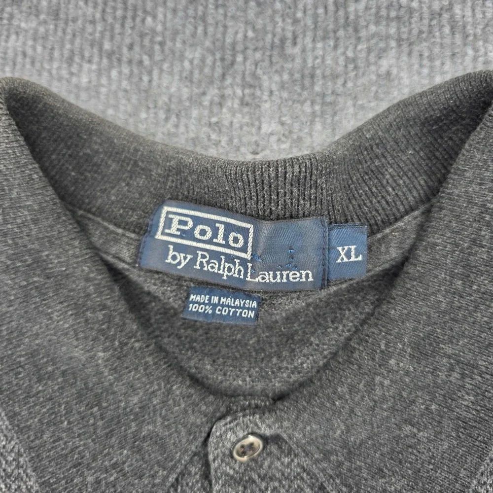 Polo Ralph Lauren Mens XL Charcoal Grey Herringbone Long Sleeve Polo Shirt